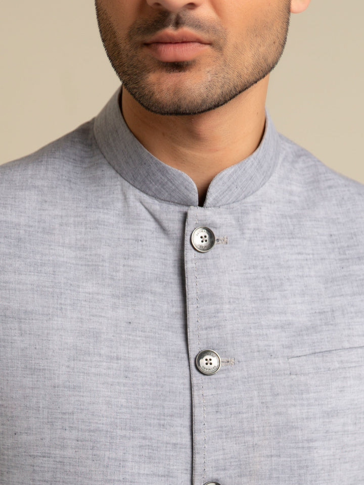 Grey Chambray Linen Waistcoat Brumano Pakistan