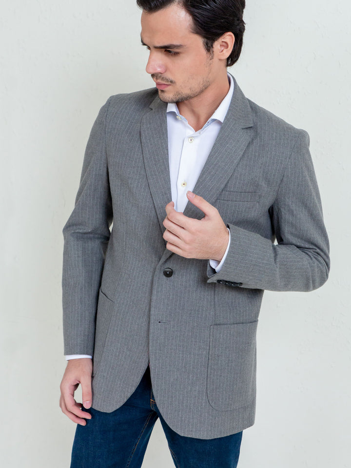 Grey Classic Pinstriped Blazer Brumano Pakistan
