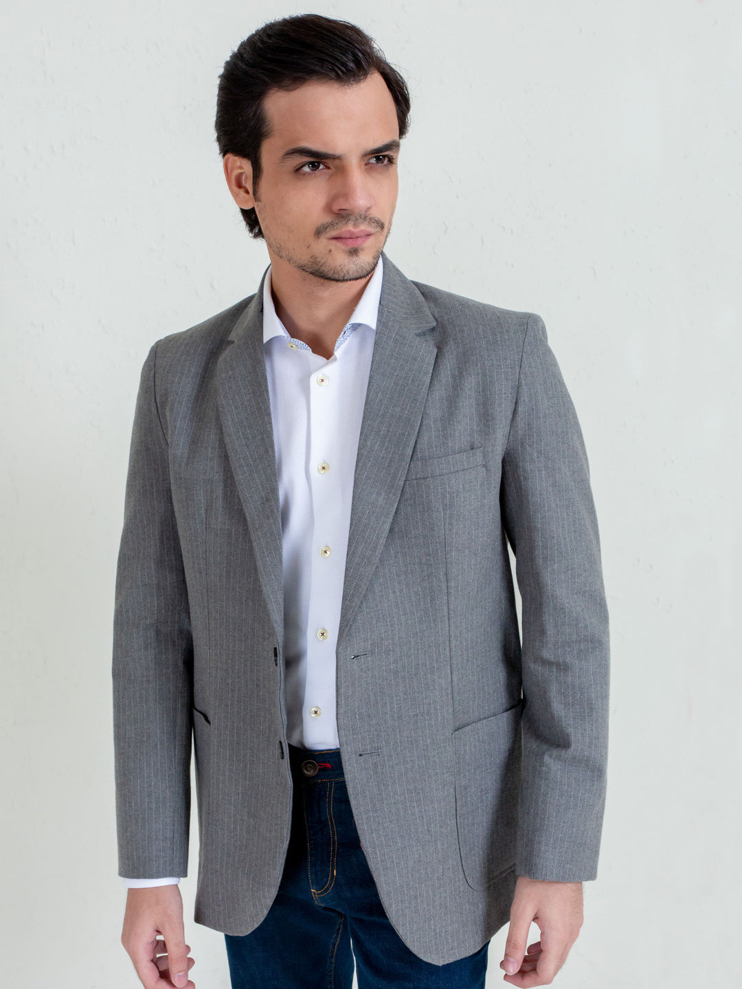 Grey Classic Pinstriped Blazer Brumano Pakistan
