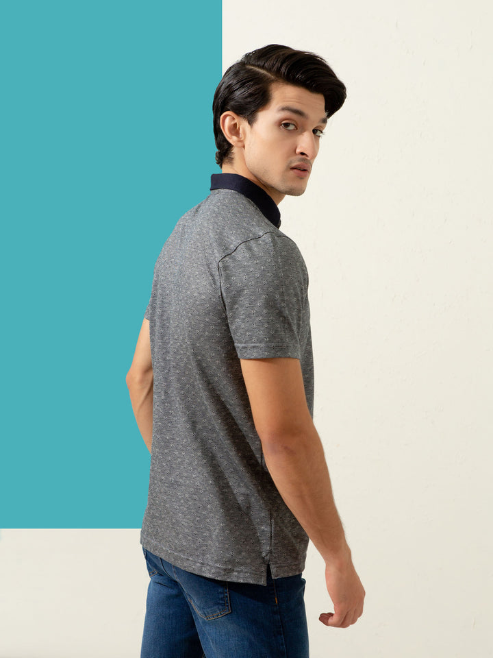 Grey Geometric Jacquard Polo With Contrasting Collar Brumano Pakistan