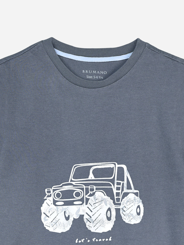 Grey Graphic Printed Casual T-Shirt Brumano Pakistan