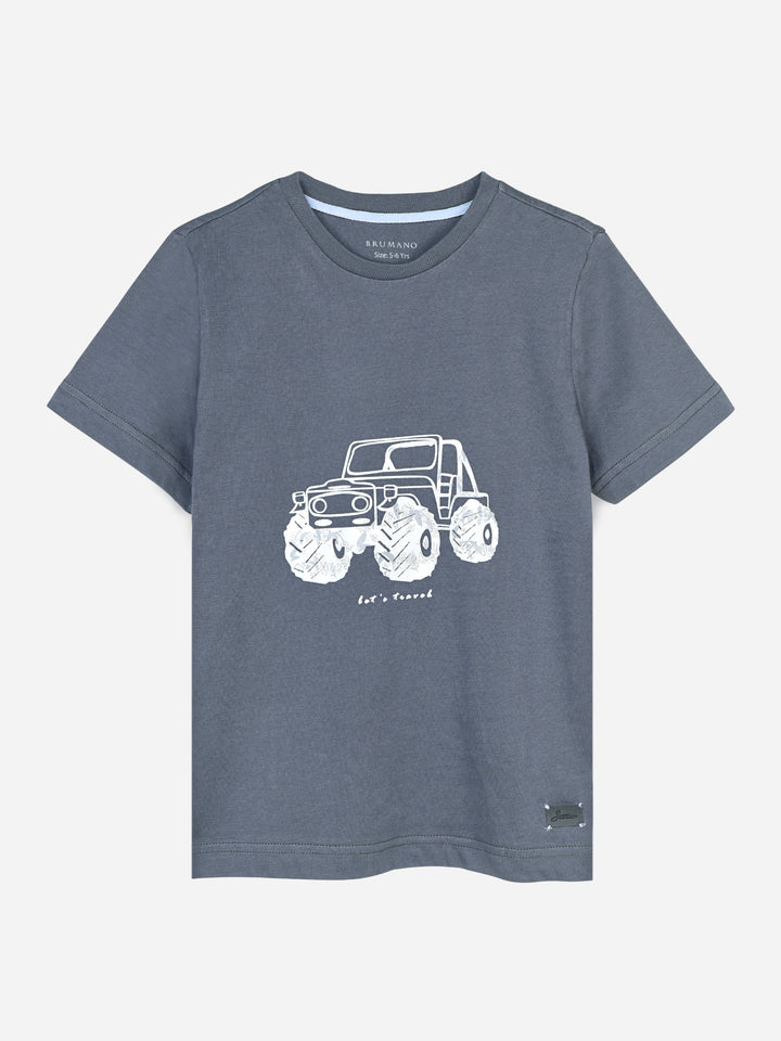 Grey Graphic Printed Casual T-Shirt Brumano Pakistan