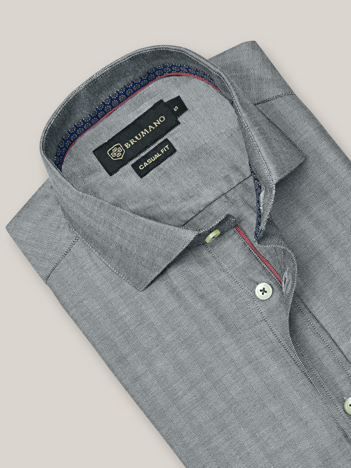 Grey Herringbone Pattern Formal Shirt Brumano Pakistan