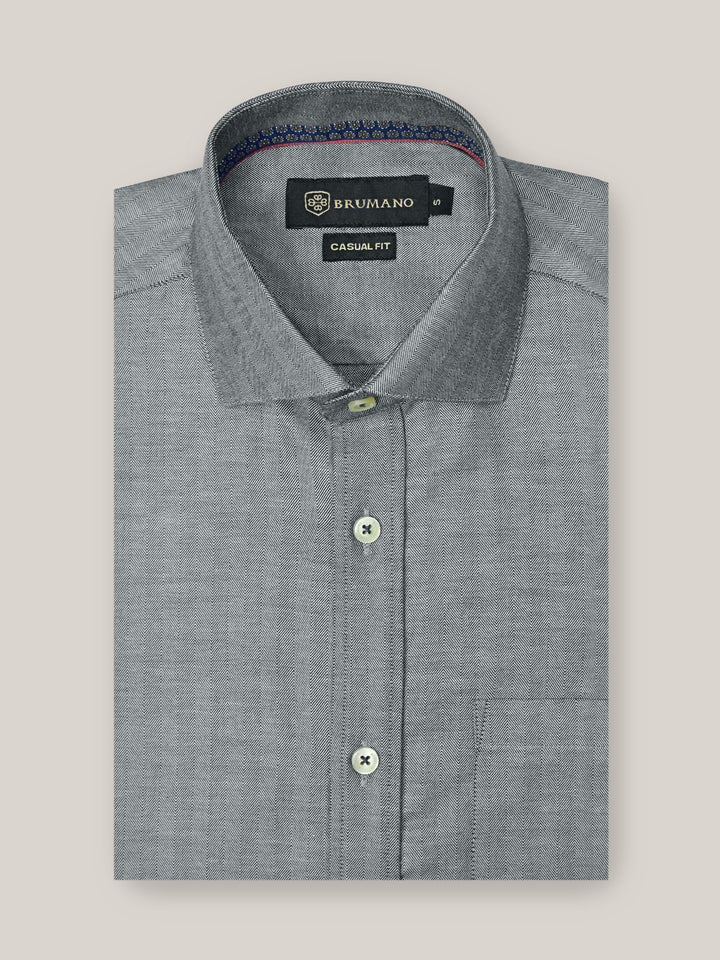 Grey Herringbone Pattern Formal Shirt Brumano Pakistan