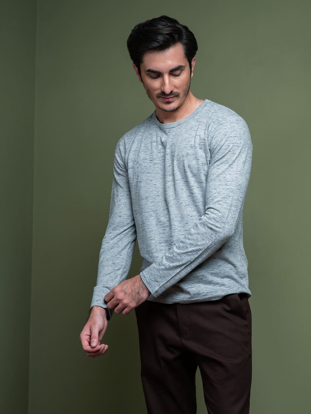 Grey Inject Pattern Long Sleeve T-Shirt Brumano Pakistan