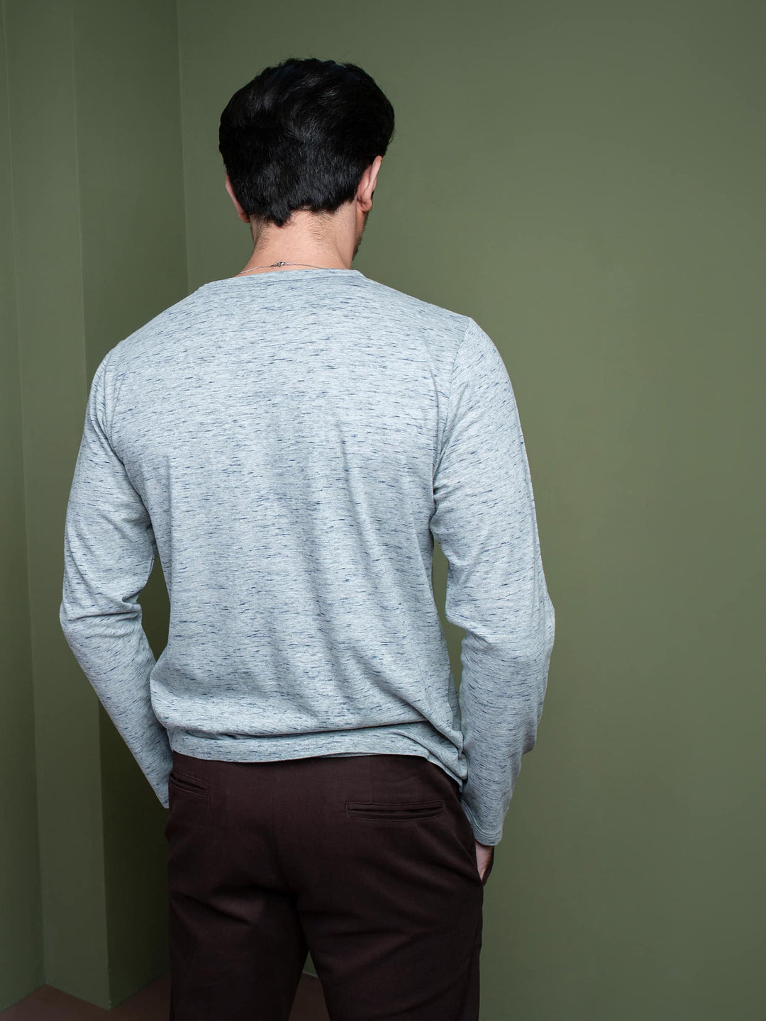 Grey Inject Pattern Long Sleeve T-Shirt Brumano Pakistan