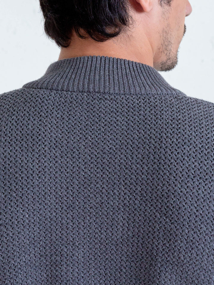 Grey Knitted Chunky Textured Zipper Brumano Pakistan