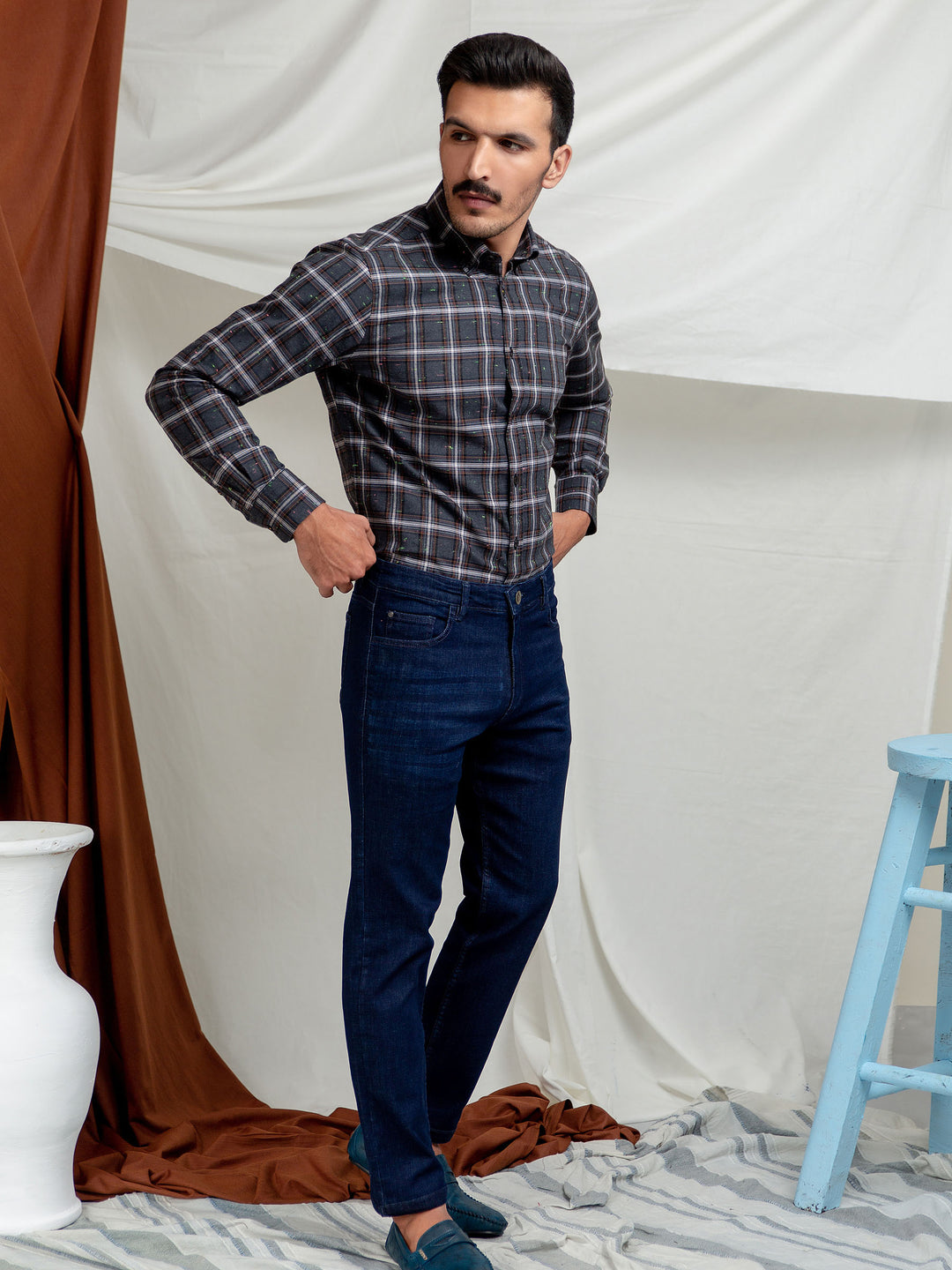 Grey Large Checkered Flannel Shirt Brumano Pakistan