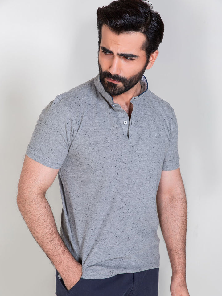 Grey Mao Collar Polo Shirt