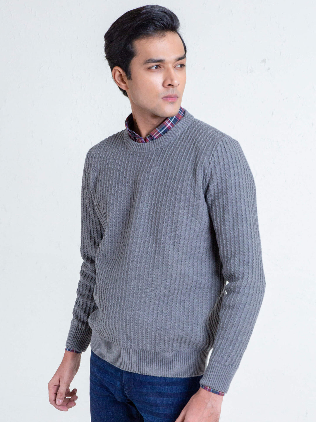 Grey Melange Zig-Zag Textured Jumper Brumano Pakistan