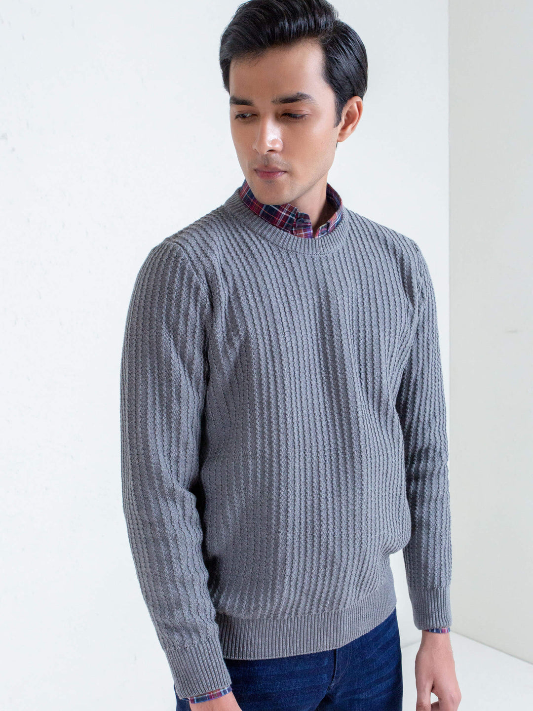 Grey Melange Zig-Zag Textured Jumper Brumano Pakistan