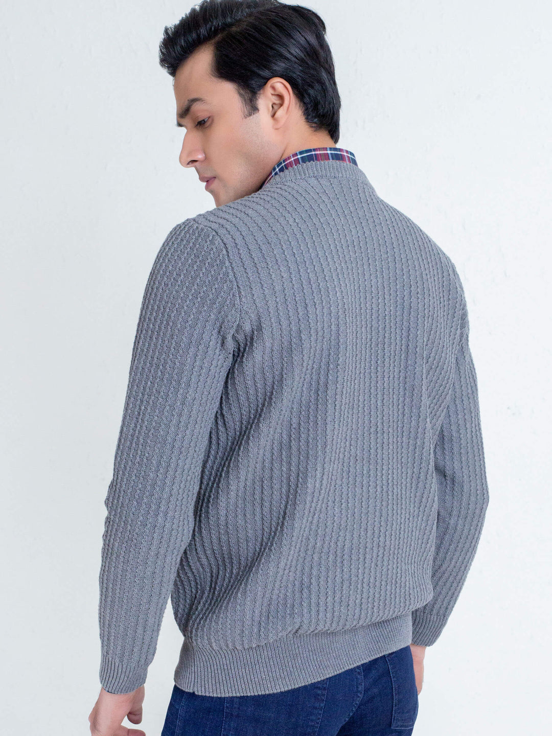 Grey Melange Zig-Zag Textured Jumper Brumano Pakistan