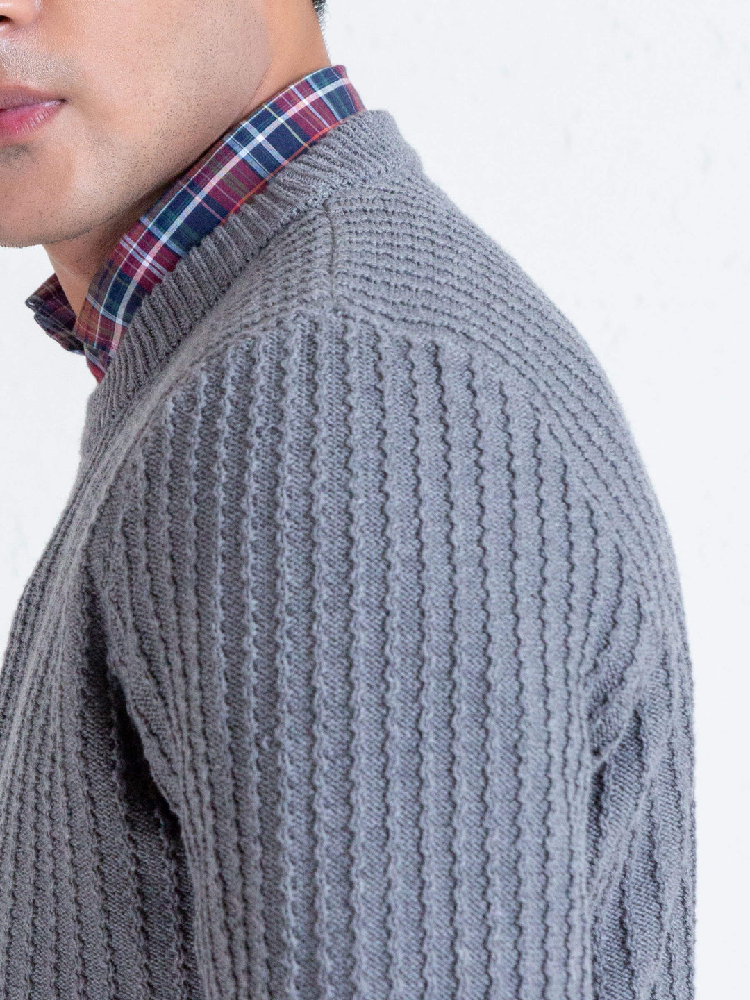 Grey Melange Zig-Zag Textured Jumper Brumano Pakistan