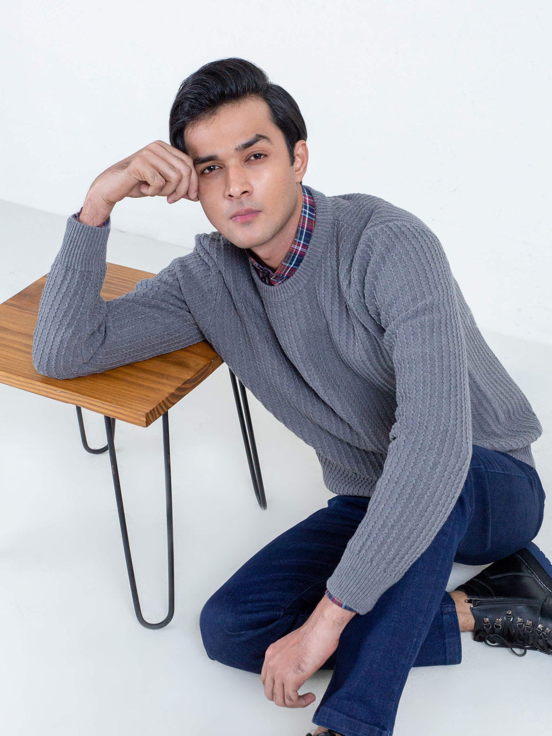 Grey Melange Zig-Zag Textured Jumper Brumano Pakistan