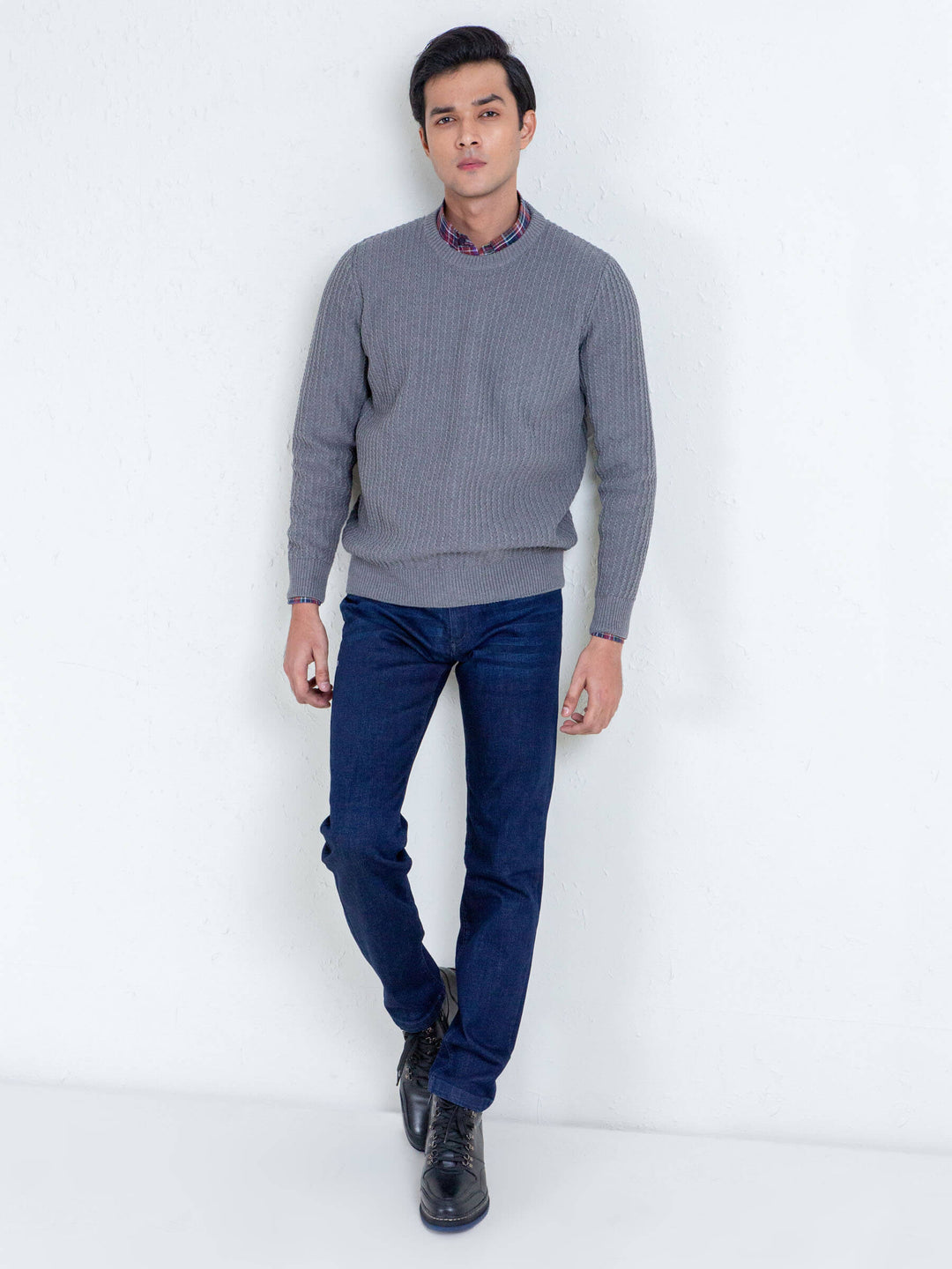 Grey Melange Zig-Zag Textured Jumper Brumano Pakistan