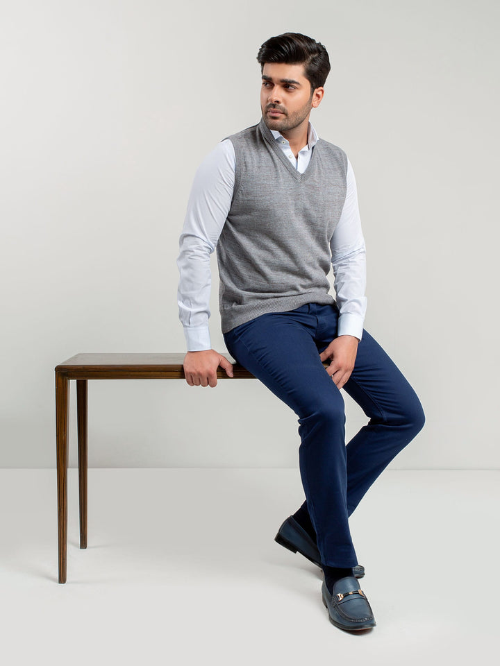 Grey Patterned Sleeveless V-Neck Sweater Brumano Pakistan