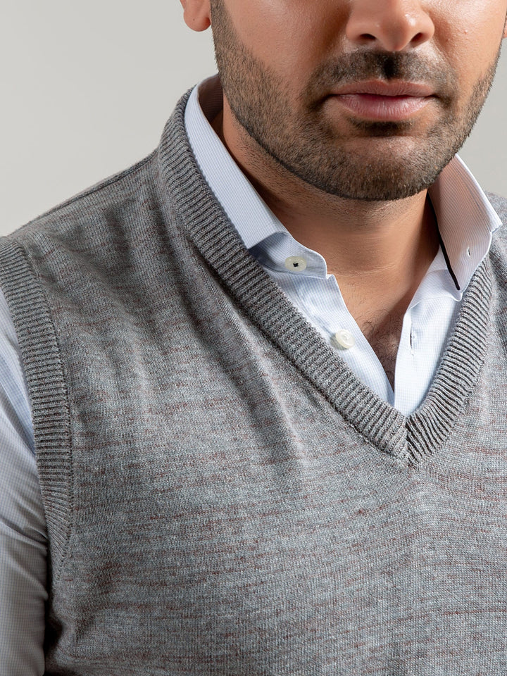 Grey Patterned Sleeveless V-Neck Sweater Brumano Pakistan