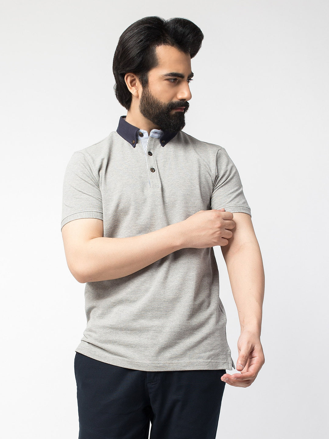Grey Polo With Contrasting Collar