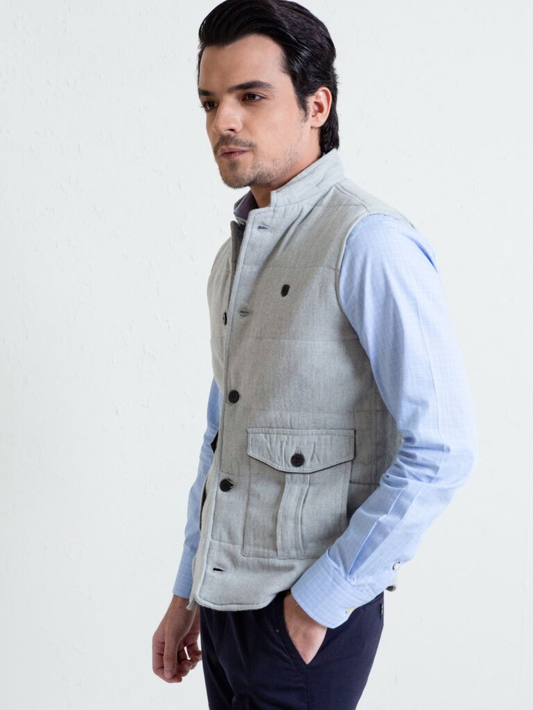 Grey Sleeveless Jacket With Cargo Pockets Brumano Pakistan