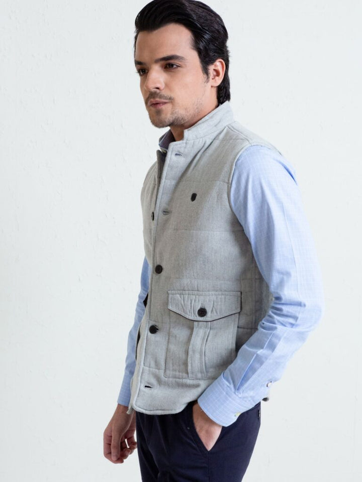 Grey Sleeveless Jacket With Cargo Pockets Brumano Pakistan