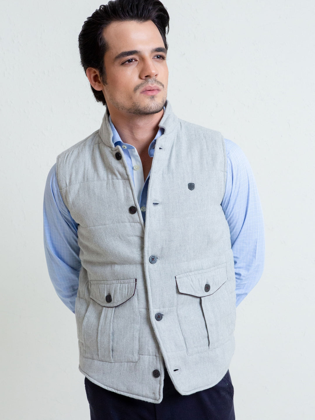 Grey Sleeveless Jacket With Cargo Pockets Brumano Pakistan