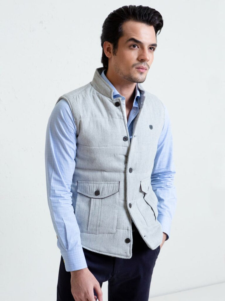 Grey Sleeveless Jacket With Cargo Pockets Brumano Pakistan