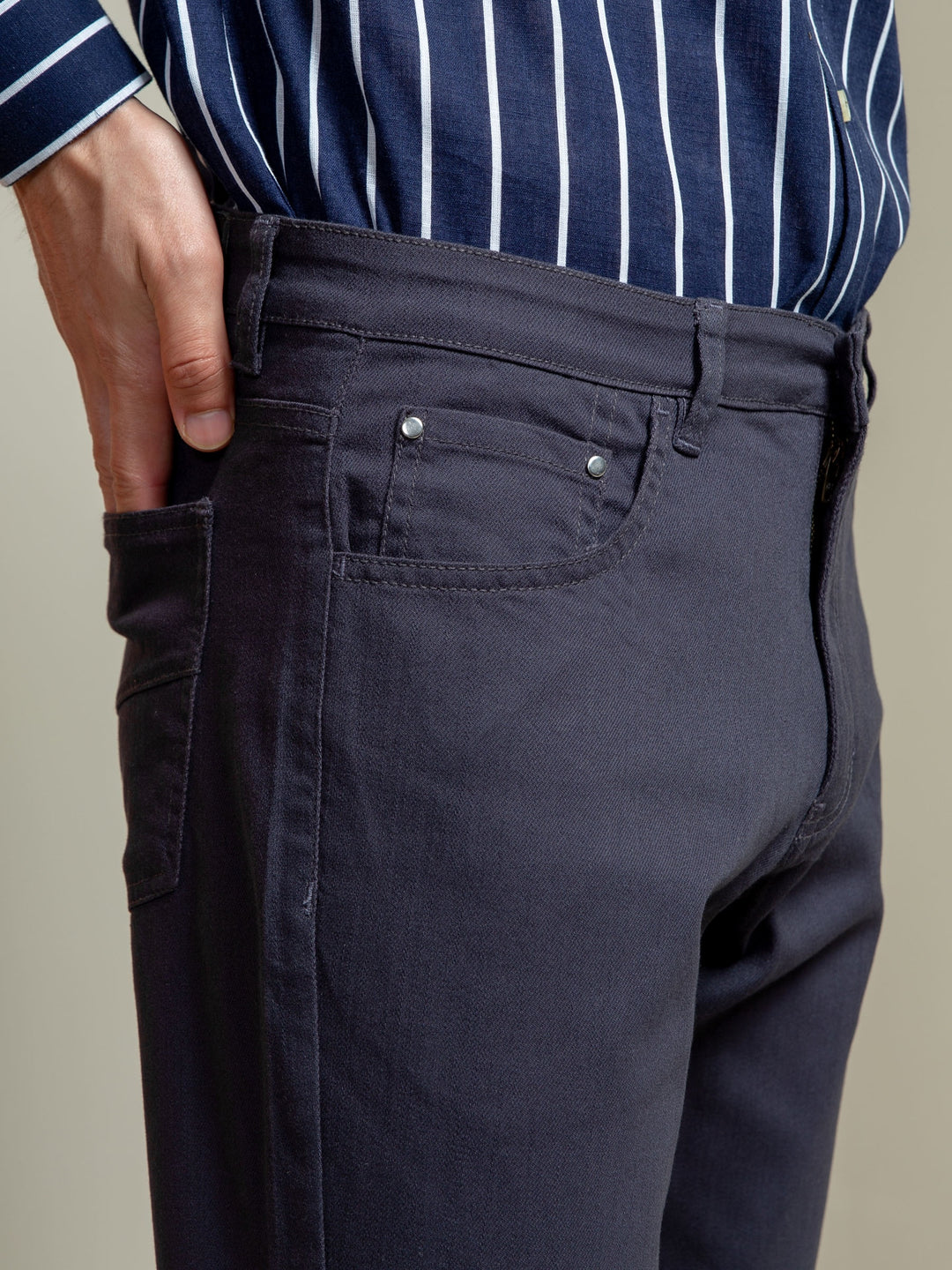 Grey Slub Five Pocket Slim Fit Trouser Brumano Pakistan