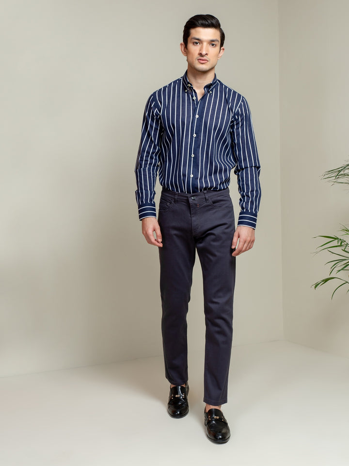 Grey Slub Five Pocket Slim Fit Trouser Brumano Pakistan