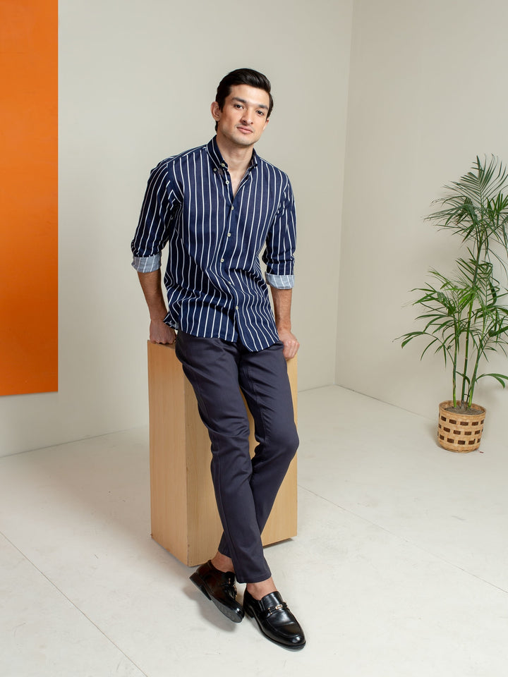 Grey Slub Five Pocket Slim Fit Trouser Brumano Pakistan