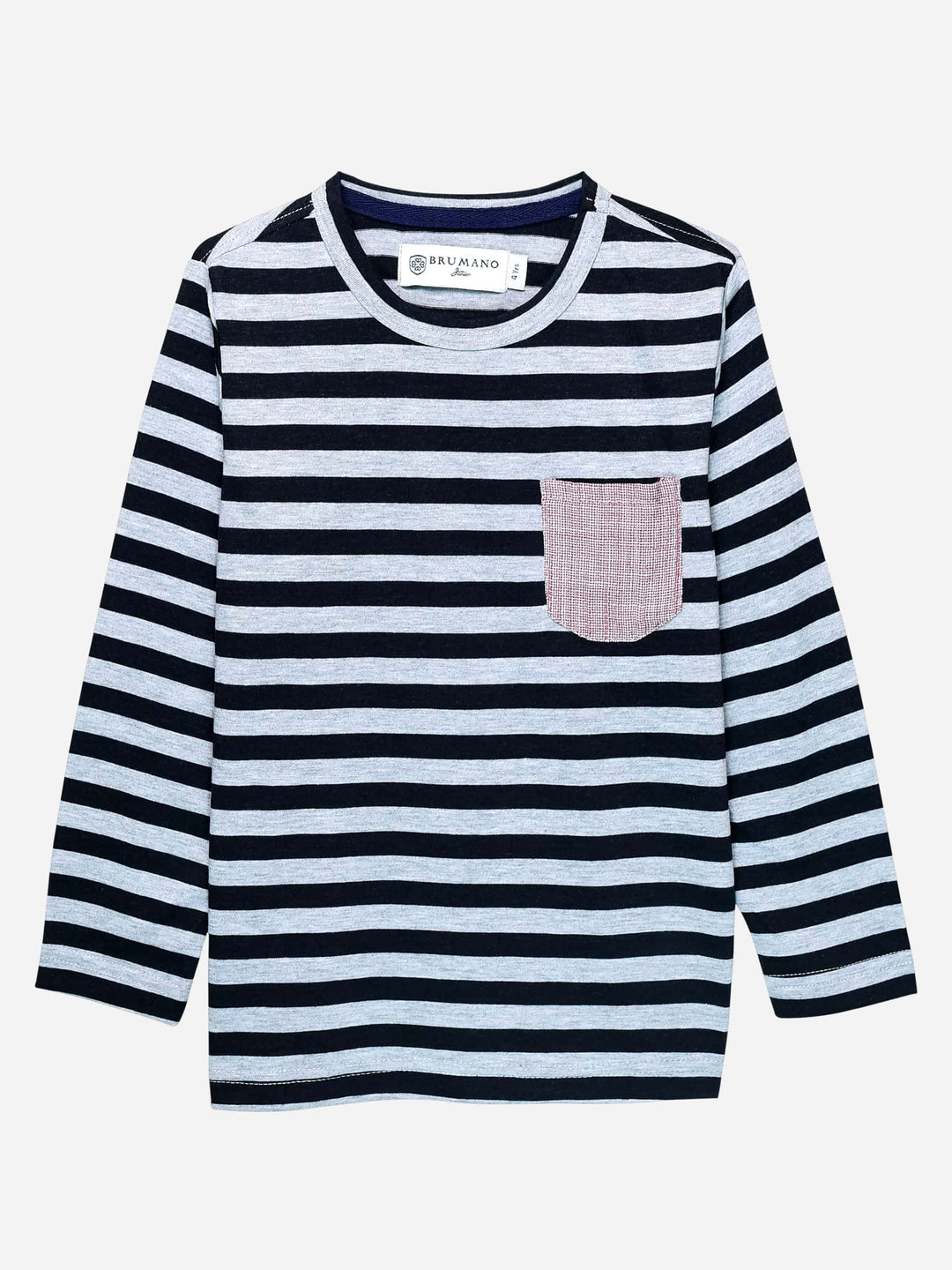 Grey Striped Full Sleeve T-Shirt With Contrasting Pocket Brumano Pakistan