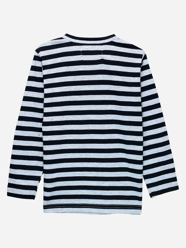 Grey Striped Full Sleeve T-Shirt With Contrasting Pocket Brumano Pakistan