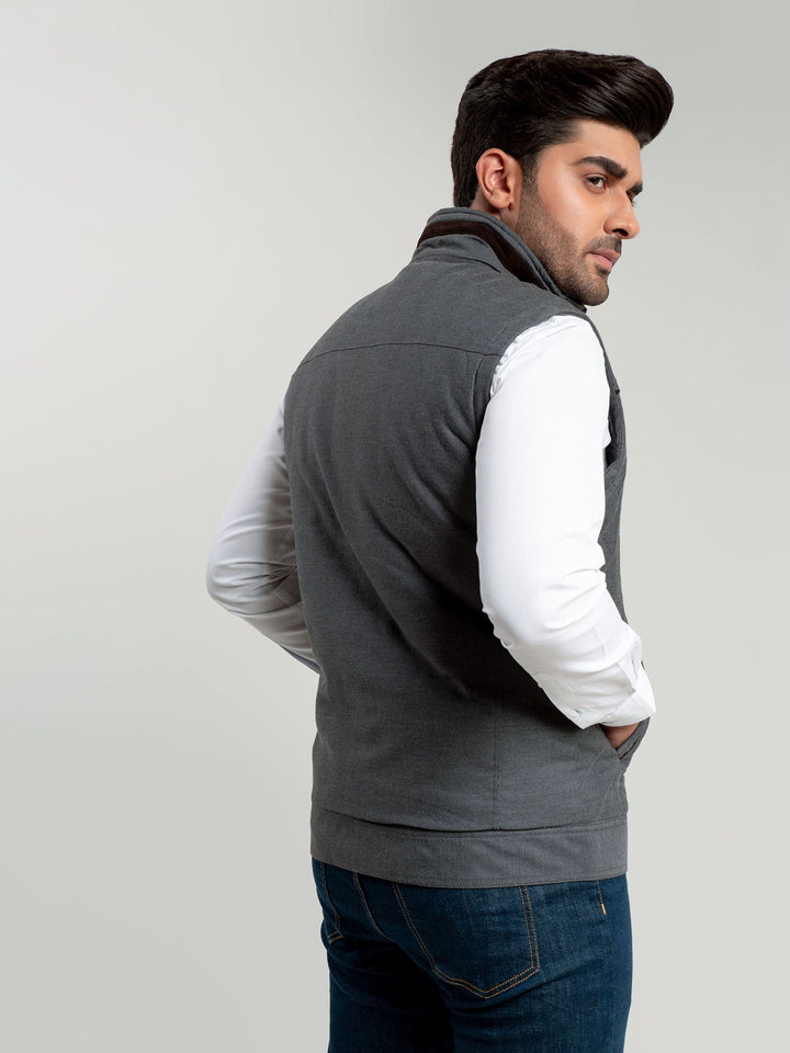 Grey Structured Quilted Sleeveless Jacket Brumano Pakistan