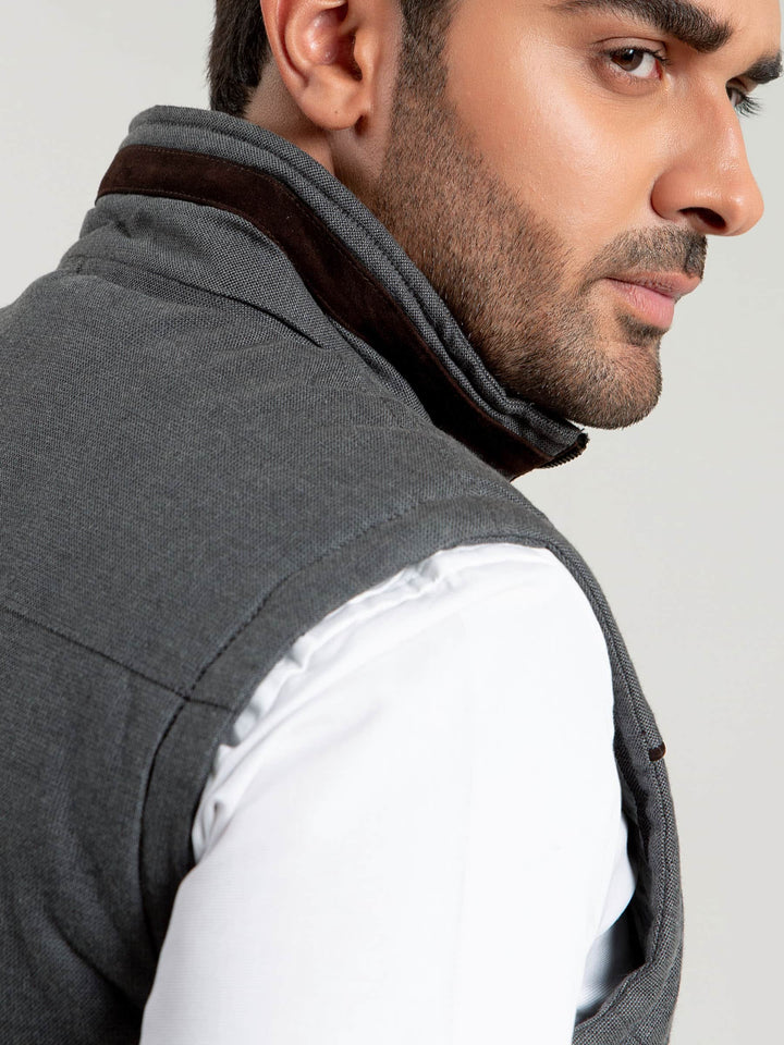 Grey Structured Quilted Sleeveless Jacket Brumano Pakistan