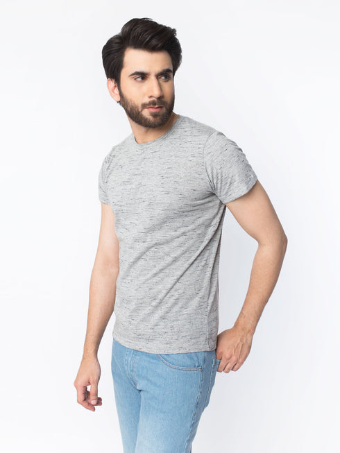 Grey Textured Half Sleeve T-Shirt