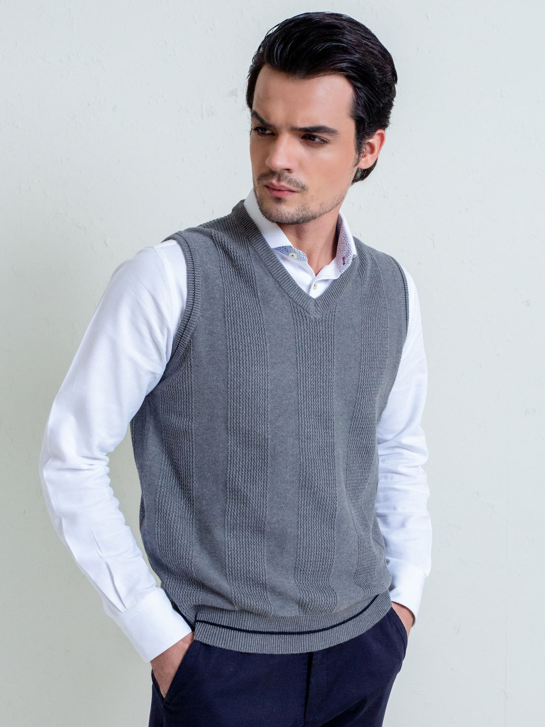 Grey Textured Sleeveless Sweater Brumano Pakistan