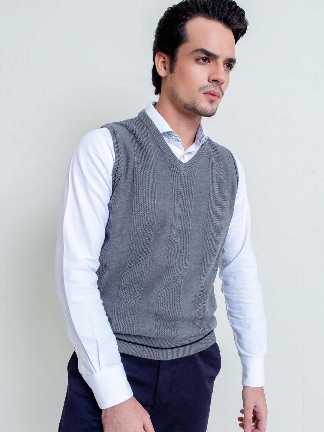 Grey Textured Sleeveless Sweater Brumano Pakistan