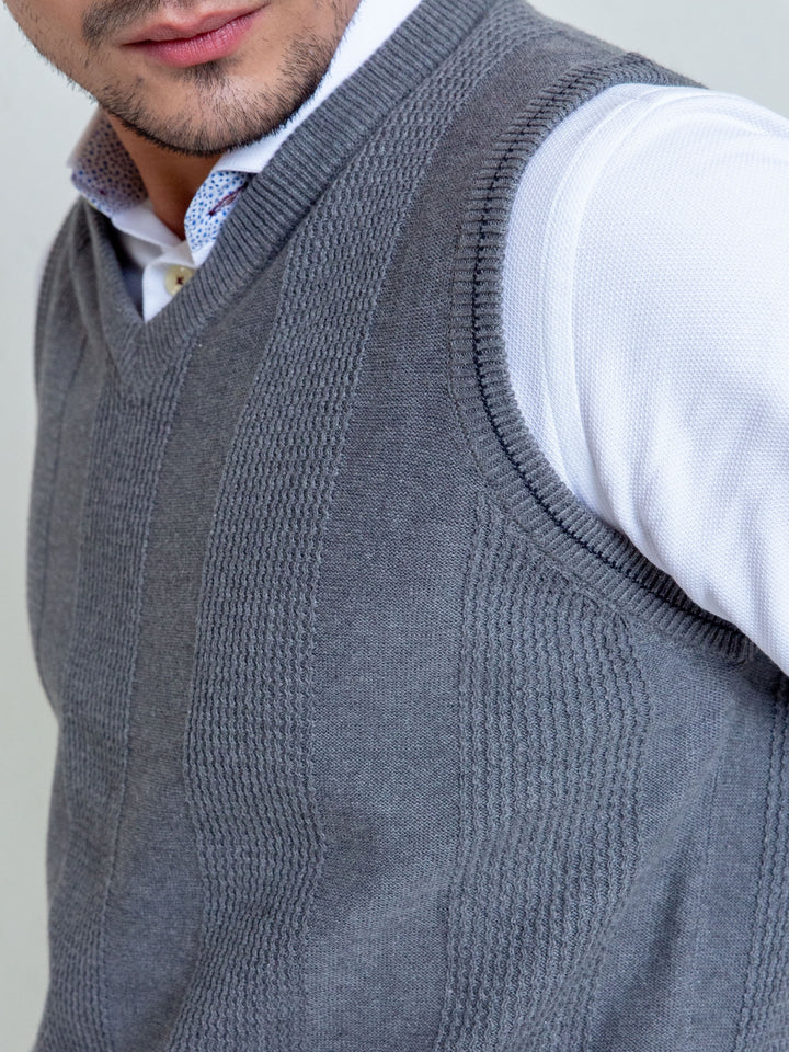 Grey Textured Sleeveless Sweater Brumano Pakistan