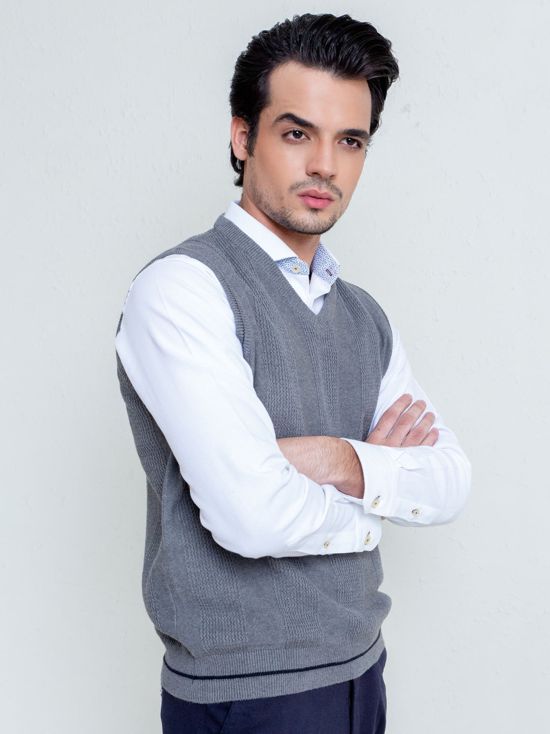 Grey Textured Sleeveless Sweater Brumano Pakistan