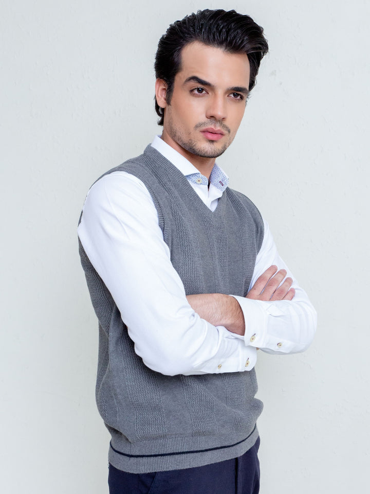 Grey Textured Sleeveless Sweater Brumano Pakistan