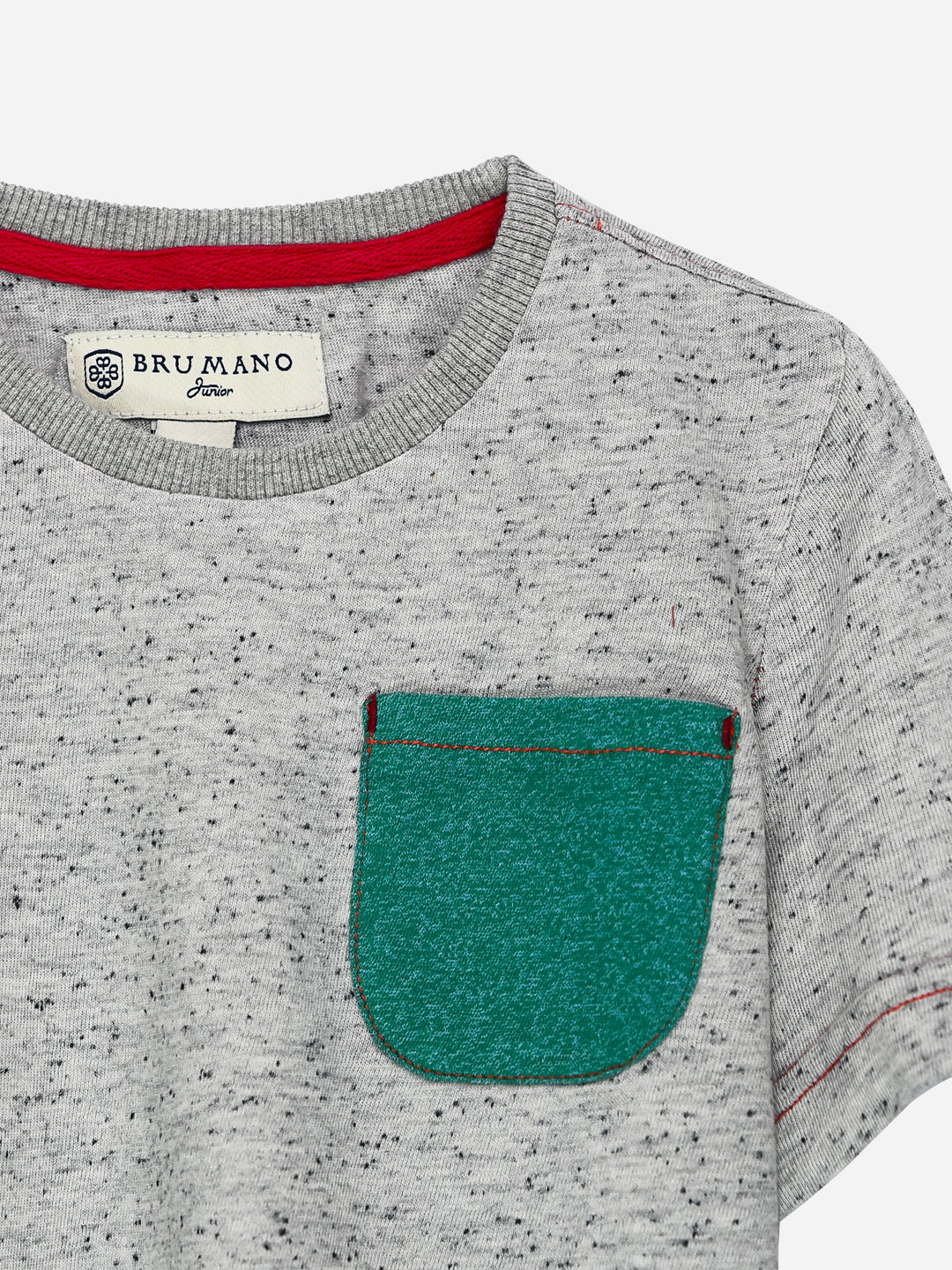 Grey White Neppy T-Shirt With Contrasting Green Pocket Brumano Pakistan