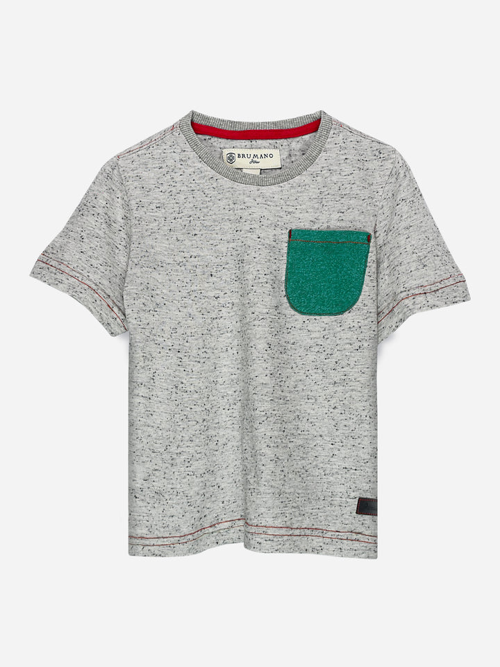 Grey White Neppy T-Shirt With Contrasting Green Pocket Brumano Pakistan
