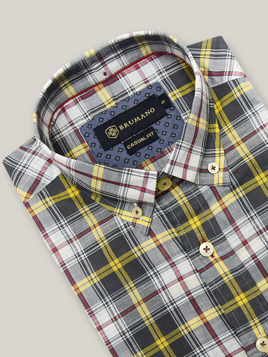 Grey & Yellow Checkered Light Weight Shirt Brumano Pakistan