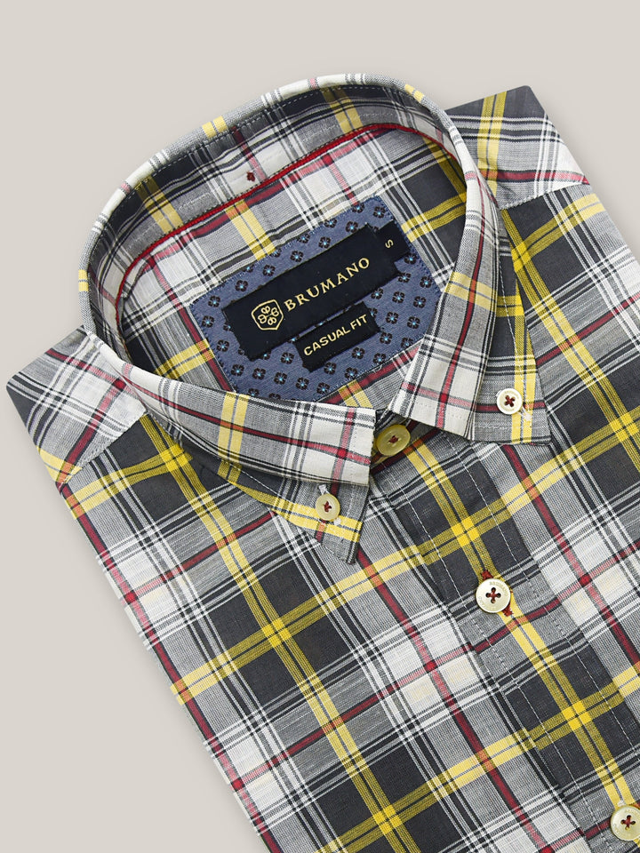 Grey & Yellow Checkered Light Weight Shirt Brumano Pakistan