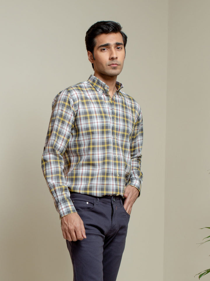 Grey & Yellow Checkered Light Weight Shirt Brumano Pakistan