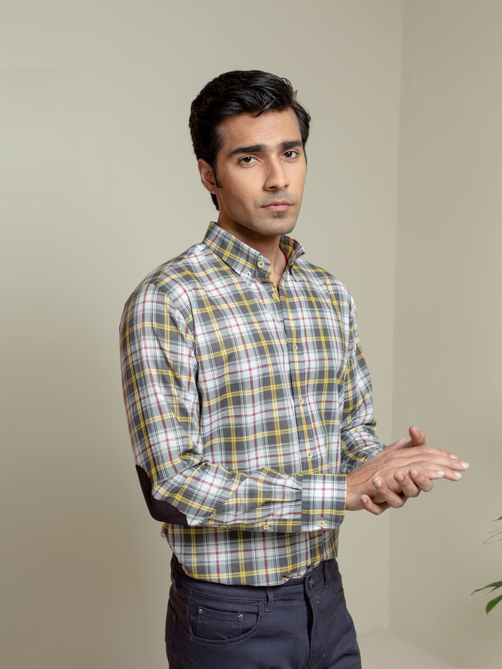 Grey & Yellow Checkered Light Weight Shirt Brumano Pakistan