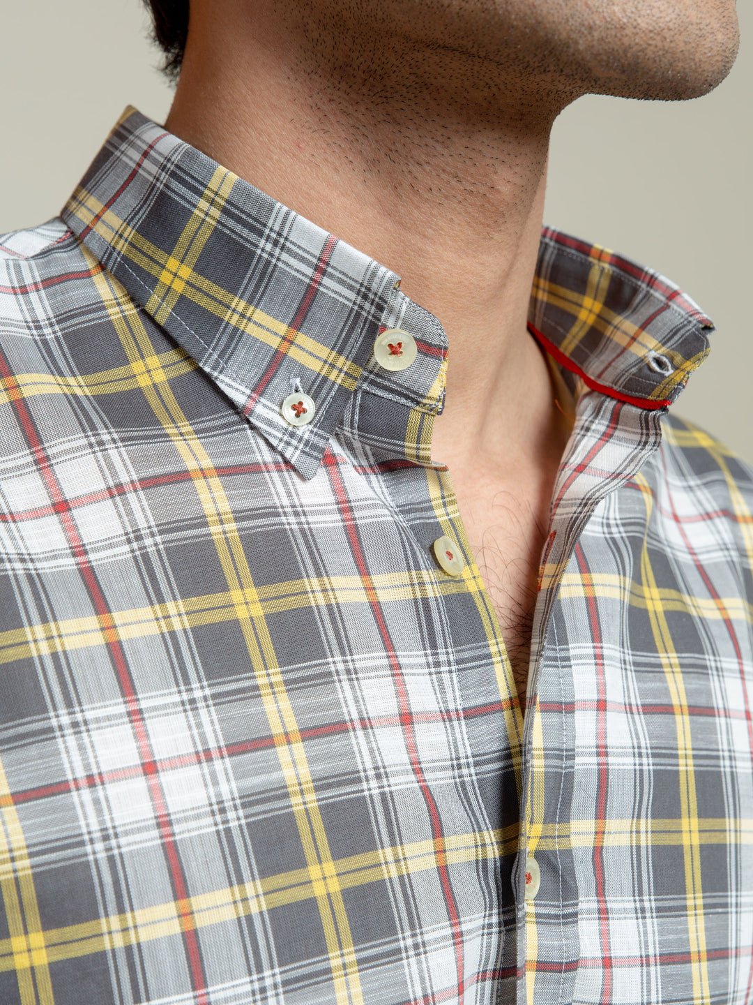 Grey & Yellow Checkered Light Weight Shirt Brumano Pakistan