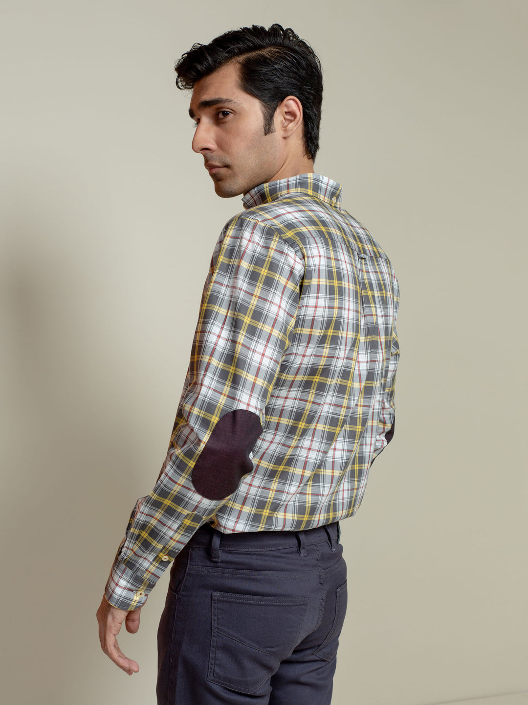 Grey & Yellow Checkered Light Weight Shirt Brumano Pakistan