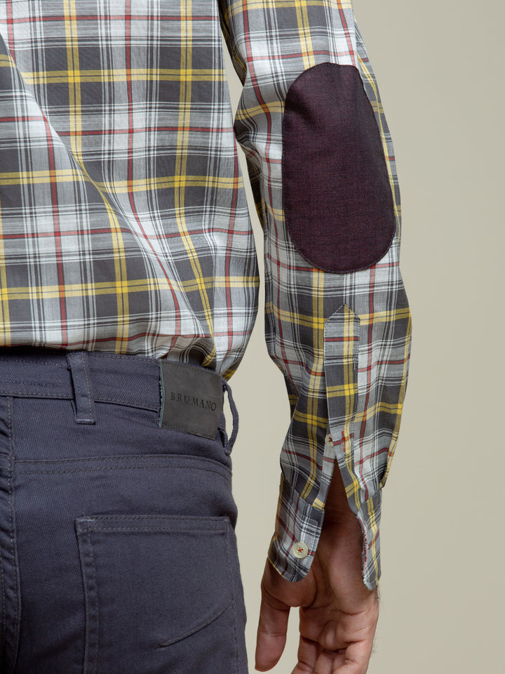 Grey & Yellow Checkered Light Weight Shirt Brumano Pakistan