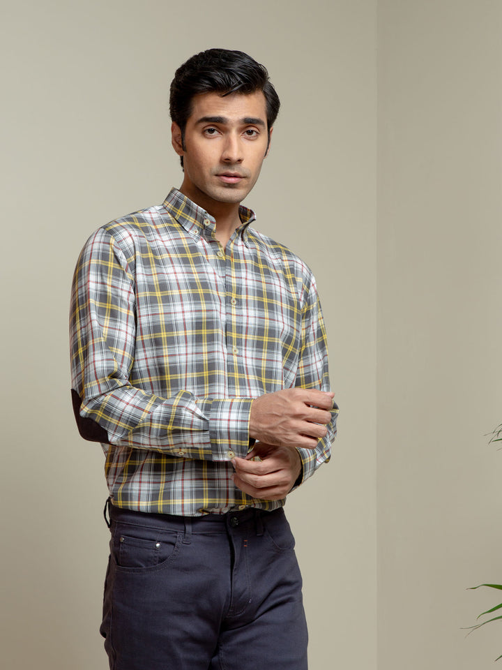 Grey & Yellow Checkered Light Weight Shirt Brumano Pakistan