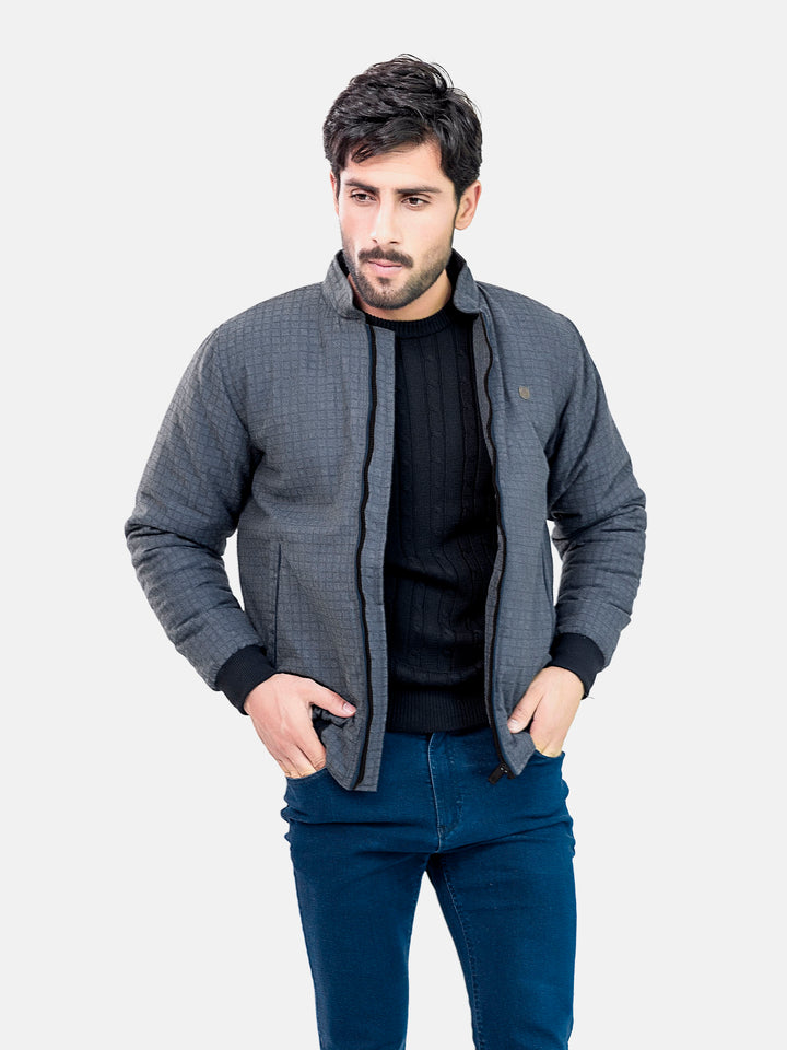 Grey Checkered Quilted Jacket Brumano Pakistan